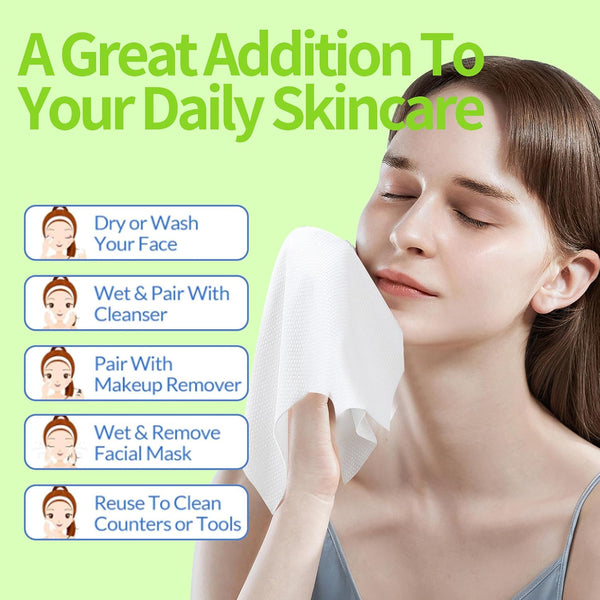 Extra Thick Disposable Face Towel, 100% Pure Cotton Face Towelettes Disposable, Ultra Soft Face Cloths for Sensitive Skin, Makeup Remover Dry
