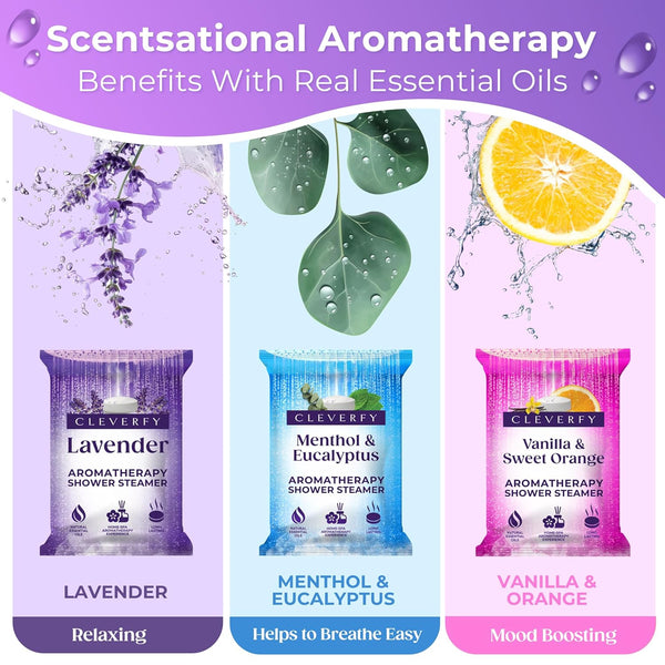 Cleverfy Shower Steamers Aromatherapy for Women and Men â Self-Care Shower Bombs for Stress Relief and Relaxation â 3 Tablets