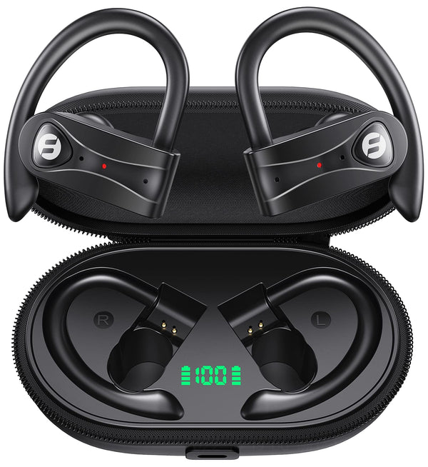 Wireless Earbuds 4 Mic Clear Call Bluetooth Headphones Wireless Charging Case Stereo Bass Sound 60H Playtime over Ear Earphones LED Digital