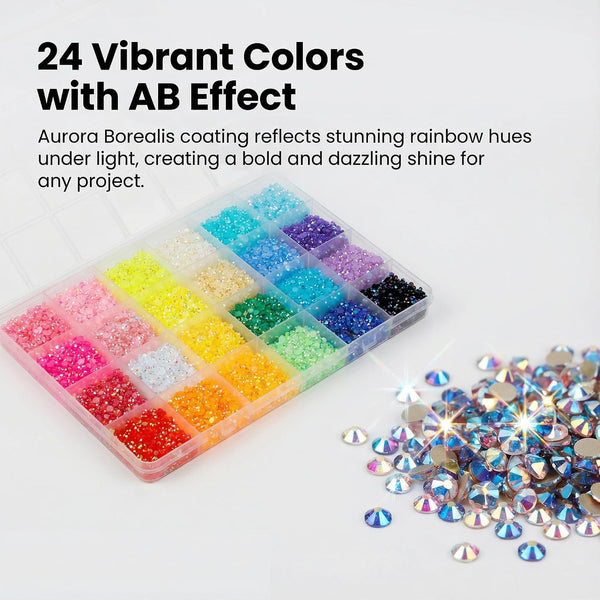8000PCS 4MM 24 Colors Rhinestones for Bedazzling, Non-Silver Back Jelly AB Flatback Resin Rhinestones Kit with Glue, Bedazzler Kit with Crystals