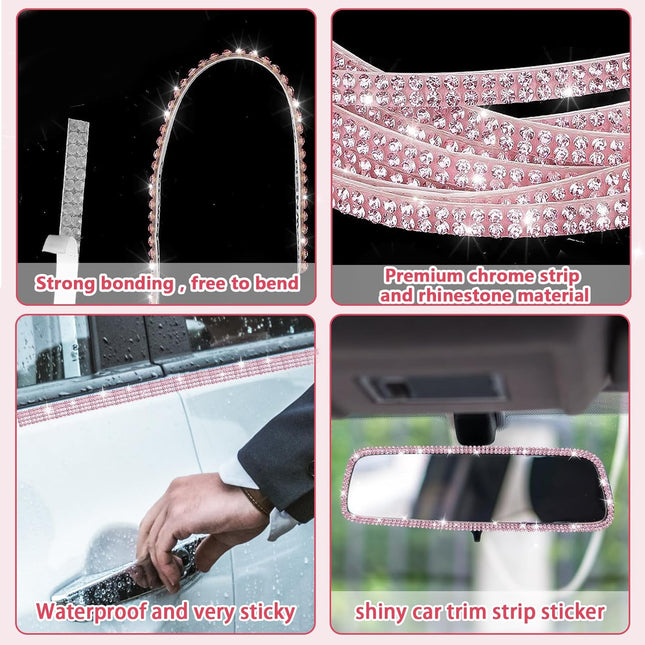 Bling Car Trim Self-Adhesive 16.4Ft, Rhinestone Car Accessories for Women, Car B