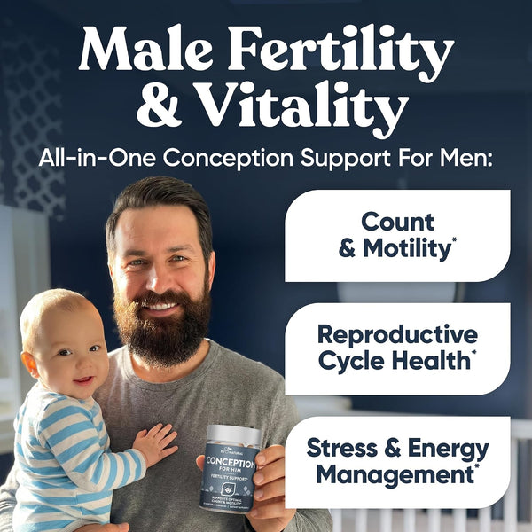 Eu Natural Conception for Him - Male Fertility Supplements with Ashwagandha, Folate & Zinc - Sperm Count, Motility & Strength Support - Fertility