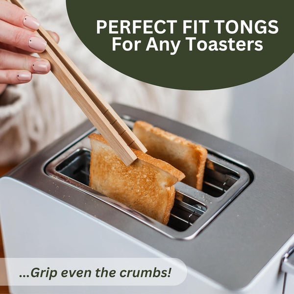 Toaster Tongs With Magnet | Kitchen Utensils For Cooking and Holding Toast Bacon Muffin Bagel Bread | 8 Inch Long Natural Non Toxic Bamboo 1 pc -
