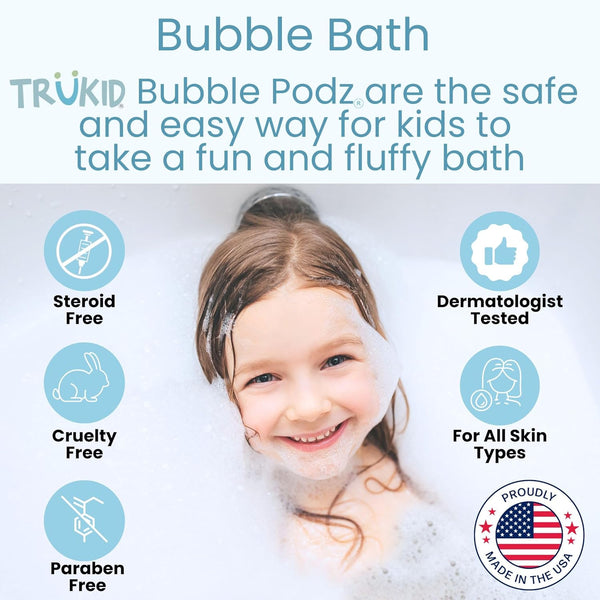 Trukid Bubble Podz Bubble Bath for Kids, Toddlers, & Babies, Tear Free Gentle & Refreshing Bath Bomb for Sensitive Skin with Natural Moisturizers,