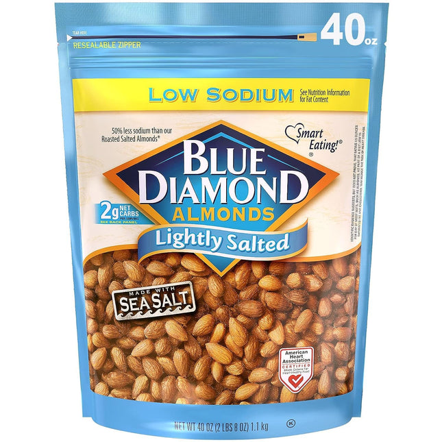 Blue Diamond Almonds Low Sodium Lightly Salted Snack Nuts, 40 Oz Resealable Bag 