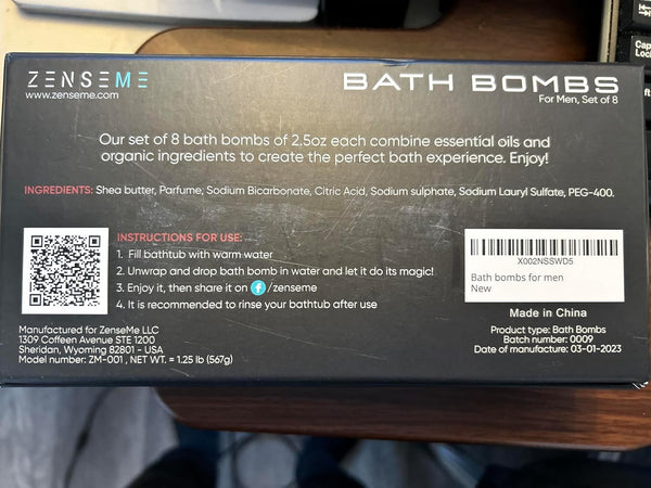 Bath Bombs for Men, Gift Set of 8 Scented Organic Handmade Bath Bombs of 2.5 oz with Natural Essential Oils for Boyfriend, Husband, Father or