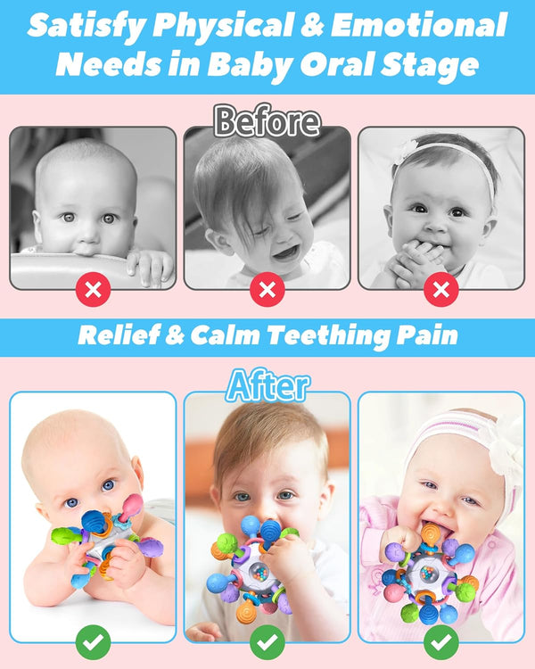 Baby Teething Toys for 0-6 6-12 Months Ages 0-2, Tummy Time Montessori Toys for Babies 0 3 6 9 12 18 Months, Newborn Infant Sensory Toys, Baby
