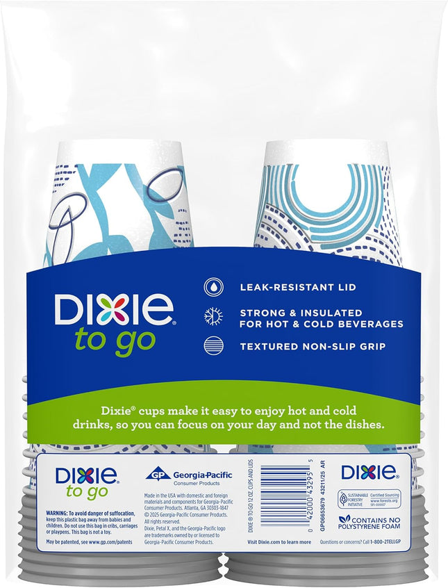 Dixie to Go Medium Paper Coffee Cups with Lids, 12 Oz, 14 Count, Disposable Cups