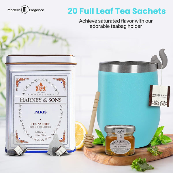 Tea Gift Set for Women Ã¢ÂÂ Thoughtful Get Well Gift Box with Cozy Socks, Stainless Tumbler, 20 Teaa Sachets, Honey Jar & Sending Hugs Card (Paris
