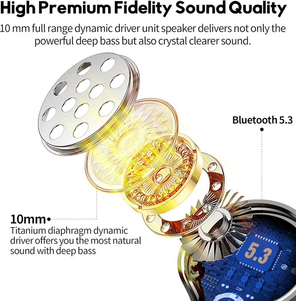 Wireless Earbuds,Bluetooth 5.3 Ear Buds Immersive Sound Hi-Fi Stereo IPX8 Waterproof Headsets Premium Deep Bass Headphones with 4 Mics Call Noise