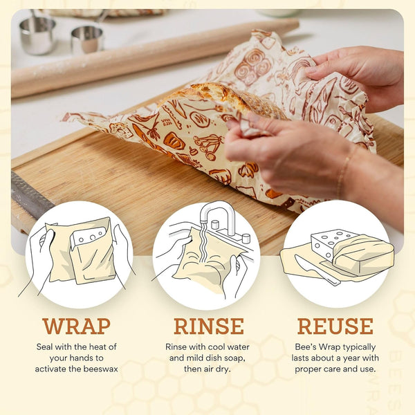 Bee's Wrap Vegan Beeswax Wraps for Bread - Beeswax Bread Wrap for Sourdough & Bread Storage - Made in USA Reusable Natural Food Wrap - Meadow