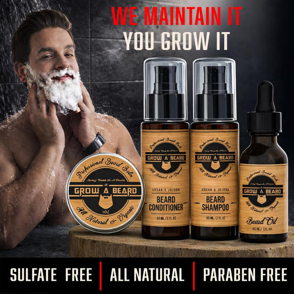 Beard Straightener Grooming Kit for Men, Beard Growth Kit, Wash, Brush & Comb, Unscented Growth Oil, All Natural Sandalwood Balm, Conditioner,