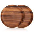 2 Pcs 10 Inch Acacia Wood Dinner Plates Set for Eating Wooden Round Charcuterie Boards Kitchen Serving Platters for Food Dishes Cheese Tray