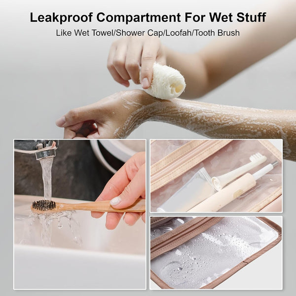 Everfun Travel Toiletry Bag with Hanging Hook and Leakproof Wet/Dry Compartments, Large Capacity Makeup Cosmetic Organizer for Women, 12x9x4.5