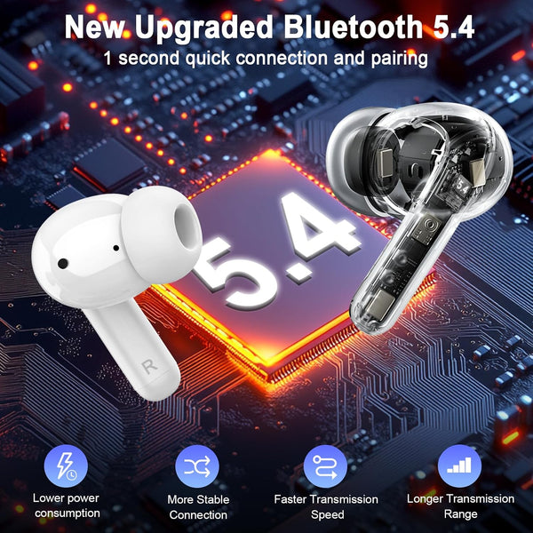 Wireless Earbuds, 2025 Bluetooth 5.4 Headphones Deep Bass Stereo Ear Buds, 4 ENC Noise Cancelling Mic, USB-C in-Ear Earphones, IP7 Waterproof