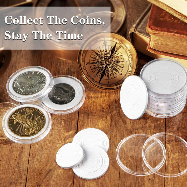63PCS Silver Dollar Coin Holder, Clear Coin Capsules, Coin Holders for Collectors, Plastic Coin Case for Morgan Silver Dollar, Coin Protectors