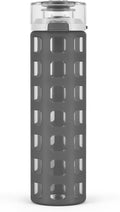Ello Syndicate 20Oz Reusable Glass Water Bottle with One-Touch Leak Proof Flip Lid and Protective Non-Slip Silicone Sleeve and Carry Loop for