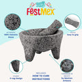 Genuine Handmade Mexican Mortar and Pestle, Molcajete Mexicano — Mexican Cookware Perfect as Guacamole Bowl and Masher, Mortero para Cocina Made