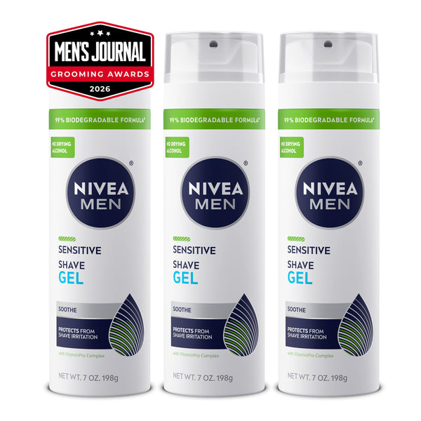 NIVEA MEN Sensitive Shave Gel, No Drying Alcohol, Mulitpack, 3 x 7 OZ