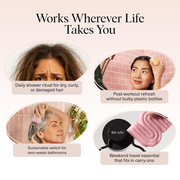 Kitsch Castor Oil Shampoo Bar & Coconut Oil Deep-Moisturizing Conditioner Bar - Hydrating for Dull & Dry Hair, Strengthen & Restore Damage Hair,