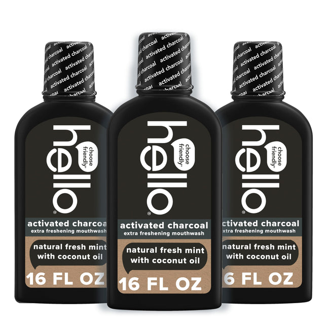 Hello Activated Charcoal Extra Freshening Mouthwash, Natural Fresh Mint and Coconut Oil, Fluoride Free, Alcohol Free, Ve