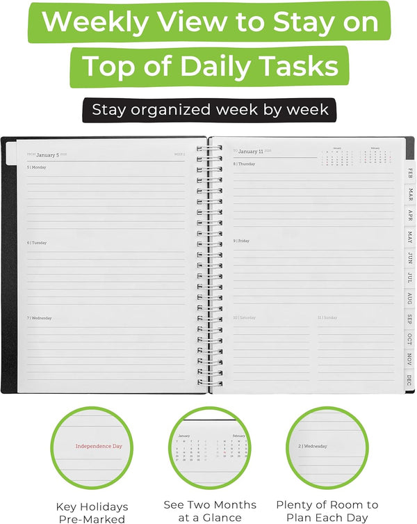 Walldeca 2025 Annual Weekly Planner, Weekly & Monthly Planner, Jan 2025 - Dec 2025 | Flexible Cover, Notes Pages, Twin-Wire Binding (2025 (8 X