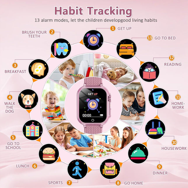 Kids Smart Watch Gift for Girls Age 5-12, 32 Games HD Touch Screen Watches with Video Camera Music Player Pedometer Flas