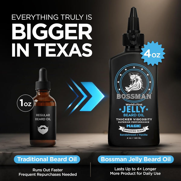 Bossman Jelly Beard Oil for Men (4 oz, Magic Scent) – Softens, Moisturizes & Conditions with Natural Ingredients Magic Beard Oil