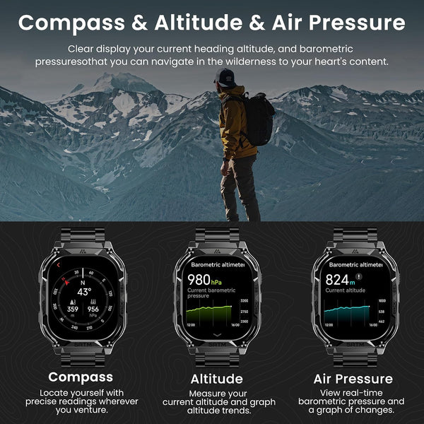 AMAZTIM GPS Smart Watch for Men, 6 Satellite Positioning, Compass, Stainless Steel Body, 50M Waterproof, 480mAh Extra-Large Battery, Answer/Make