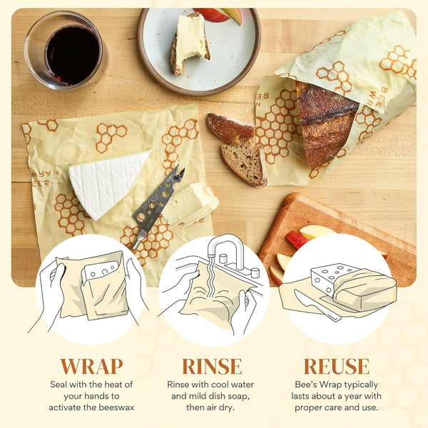 Bee'S Wrap Beeswax Wraps for Food - Honeycomb Bread Wrap - Made in USA Reusable Bread Storage Bags - Organic & Eco-Friendly Alternative to