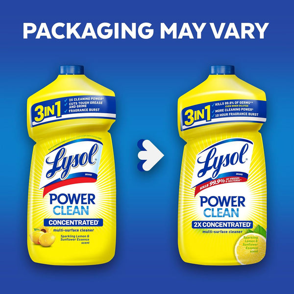 Lysol Power Clean Multi-Surface Cleaner, 2X Concentrated Pour, Sparkling Lemon & Sunflower Essence Scent, 28 Fl Oz