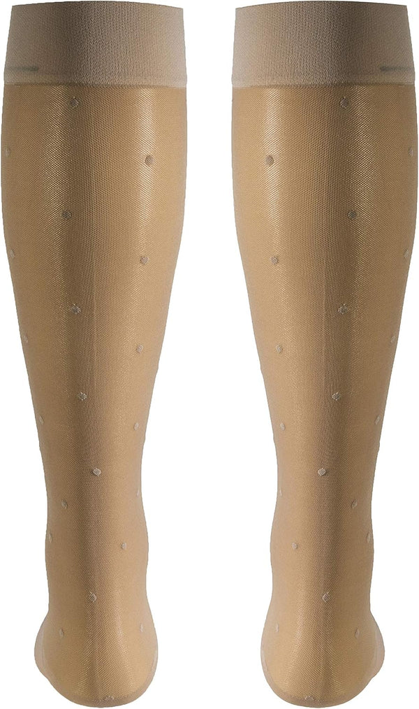 Truform Sheer Compression Stockings, 15-20 mmHg, Women's Knee High Length, Dot Pattern, Nude, Medium Nude Medium (1 Pair) Dot Pattern