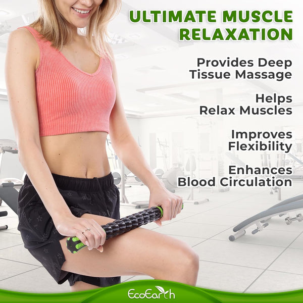 Ecoearth Muscle Roller Stick, Body Massage Stick Lymphatic Drainage Massager for Arm, Shoulder, Back & Leg Myofascial Release, Personal Handheld