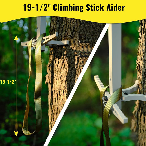 Climbing Sticks, 17” Lightweight Aluminium Hunting Climbing Sticks w/Silent Design, Tree Stand Sticks w/Pivoting V-Brackets & 20” Rope Aiders,