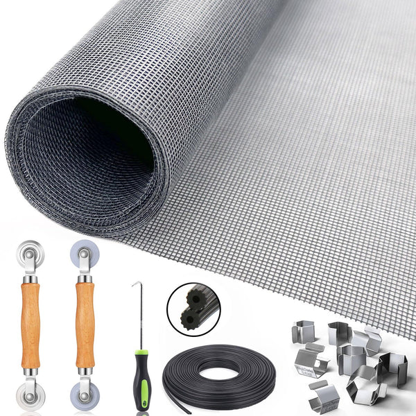 King&Charles Window Screen Replacement, 6in1 Window Screen Door Repair Kit 48"×118" Gray