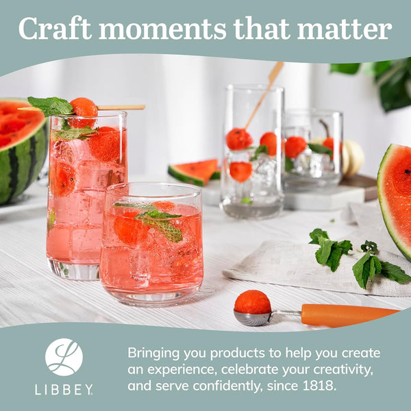 Libbey Ascent Tumbler & Rocks Drinking Glasses Set of 16, Clear Glass Cups | 16.25 oz & 12.25 oz Capacities Glasses for Water, Juice, Cocktails,