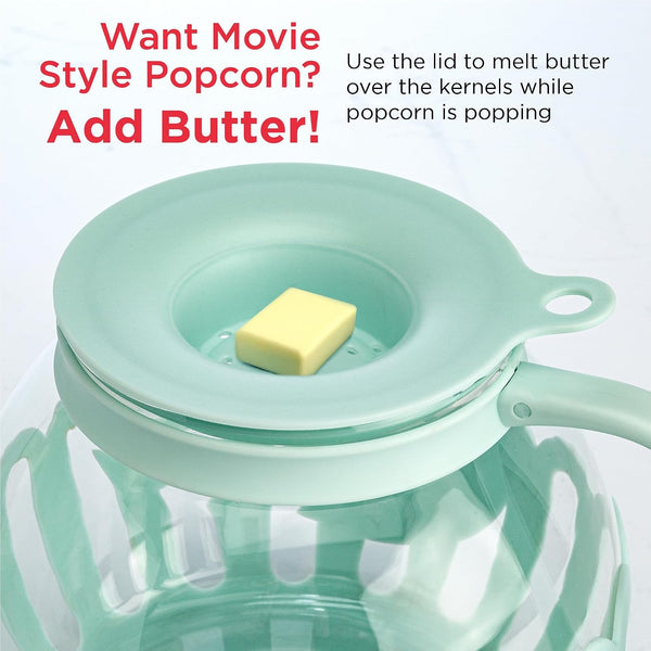 Ecolution Patented Micro-Pop Microwave Popcorn Popper with Temperature Safe Glass, 3-in-1 Lid Measures Kernels and Melts Butter, Made Without BPA,