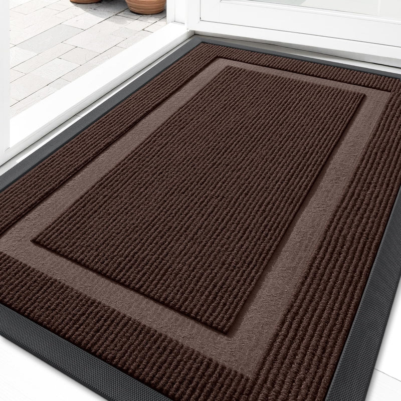 OLANLY Front Door Mat Outside 29.5x17, All-Season Heavy-Duty Rubber Doormat Dark Brown Classic Border Rectangular 29.5" x 17"