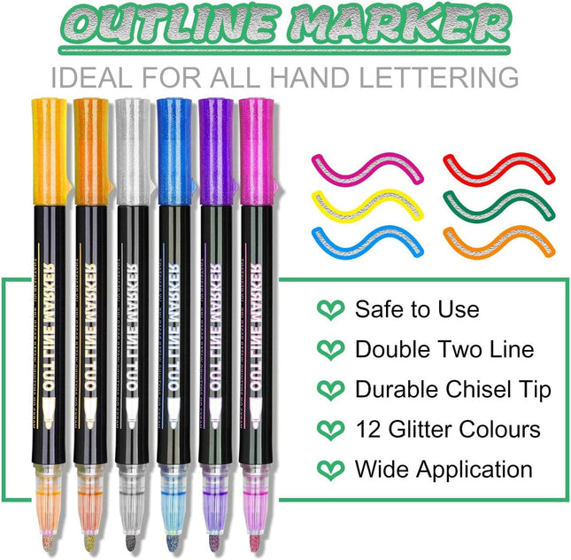 Gifts for Teens, Outline Glitter Markers, Teen Girl Gifts Trendy Stuff, 12 Colors Shimmer Metallic Markers for Art Suppl
