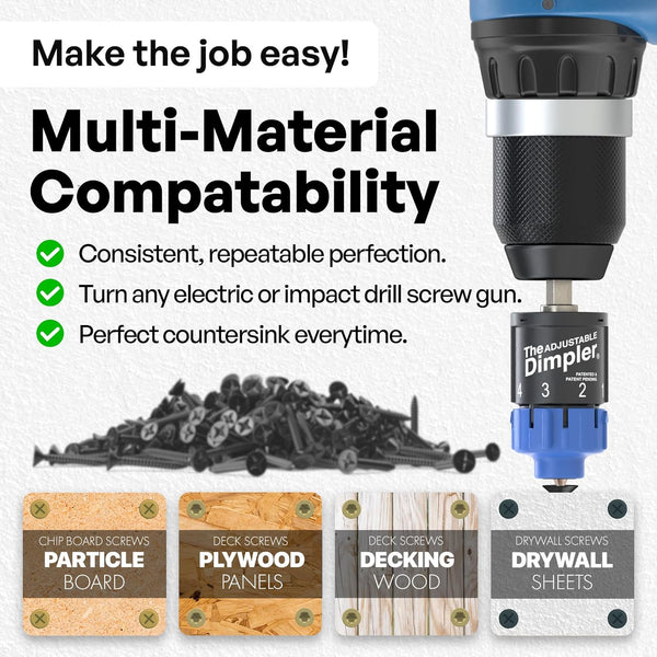 Adjustable DIMPLER Â® - Drywall Bit & Screw Gun Attachment, Converts Drill into Drywall Screw Gun or Deck Screwdriver, Magnetic Bit Holder for