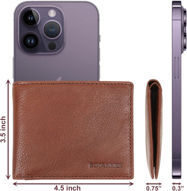 Mens Slim Leather Bifold Wallet | RFID Blocking, 8 Credit Card Slots, 2 Sections for Bills & 2 Additional Slots Gift for Him (Choco)