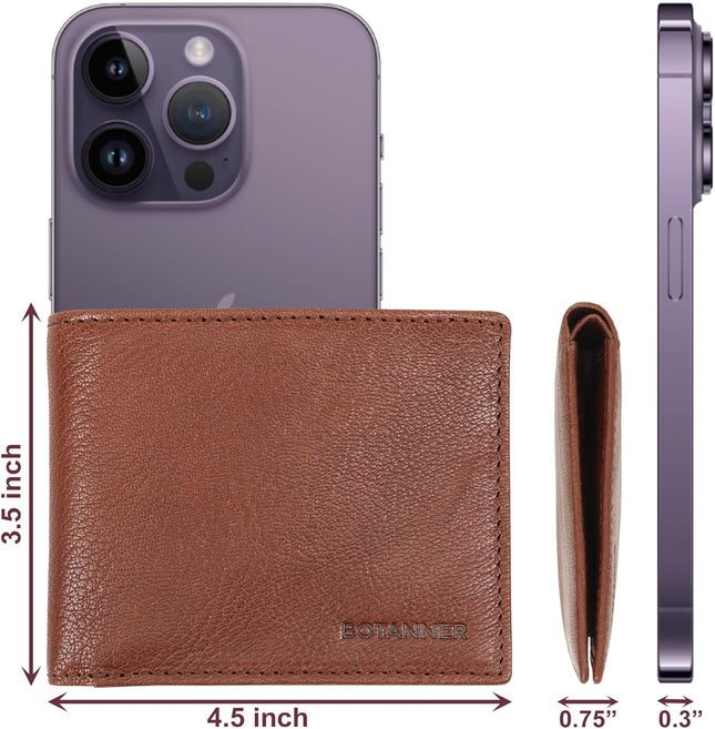 Mens Slim Leather Bifold Wallet | RFID Blocking, 8 Credit Card Slots, 2 Sections