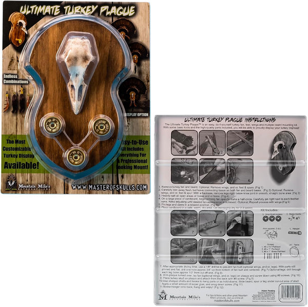 Ultimate Turkey Plaque by Illusion | Turkey Mounting Kit | Rustic Wall Mount Display Plaque | European Turkey Skull Included | Turkey Beard, Fan,