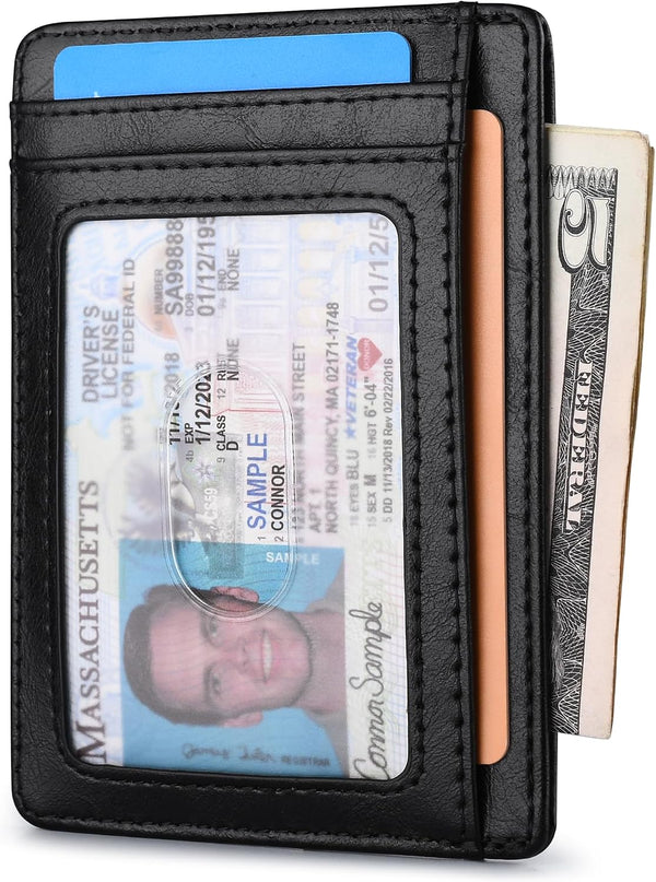 Buffway Slim Minimalist Front Pocket RFID Blocking Leather Wallets for Men and Women - Alaska Black Small Alaska Black