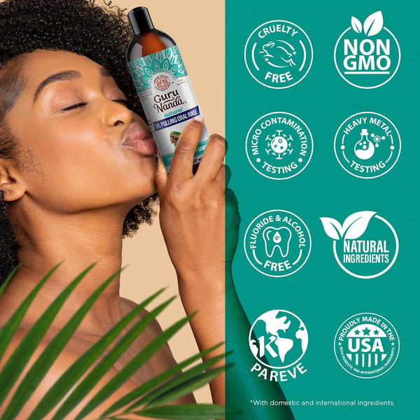Gurunanda Cocomint Oil Pulling Mouthwash for Complete Oral Hygiene, 7 Essential Oils & Vitamins for Happy Teeth & Gums & Fresh Breath ,