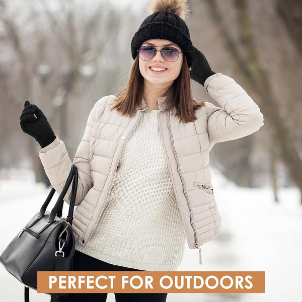PAGE ONE Winter Gloves for Women Touchscreen Texting Warm Knit Fleece Lined Gloves for Cold weather Oat