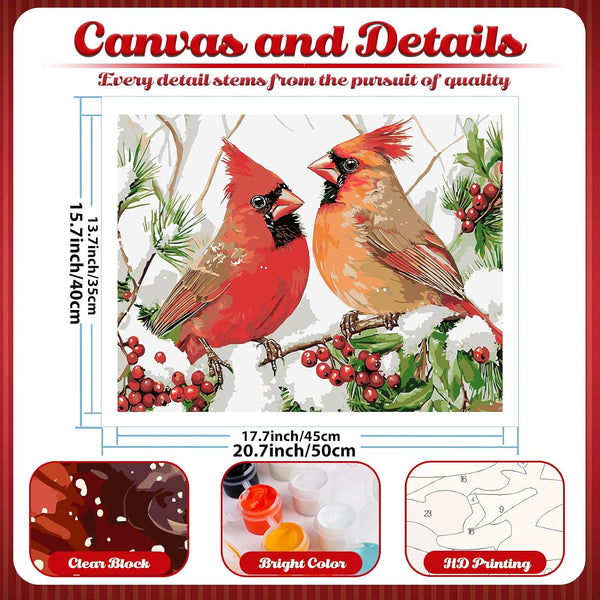 Christmas Paint by Numbers Kit for Adults Cardinal Paint by Number for Adults Beginner, Cardinal Paint by Numbers Art Supplies for Gift Home Wall