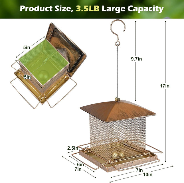 Bird Feeder, Heavy Duty Metal Bird Feeders for Outdoor Hanging, 3.5LB Large Capa