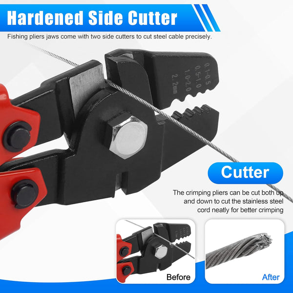 Fishing Crimping Tool Kit, High Carbon Steel Fishing Crimping Pliers Wire Rope Leader Crimping Tool with 500pcs Fishing Crimp Sleeves Beads Set, 4