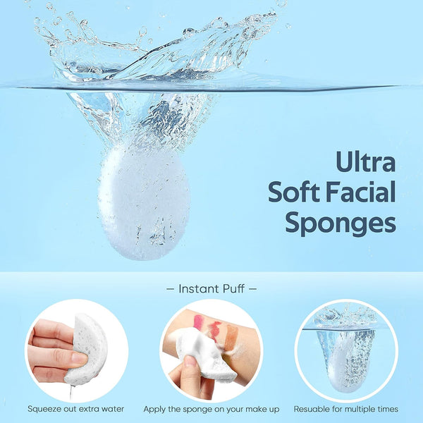 50-Count Compressed Facial Sponge, GAINWELL White Cellulose 100% Natural Cosmetic Spa Sponges for Facial Cleansing, Exfoliating Mask, Makeup